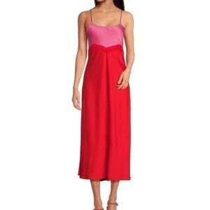 Gianni Bini Satin Two-Tone Color Block Scoop Neck Midi Slip Dress